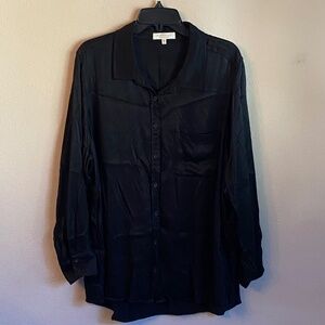 Black side stitch button down blouse 1X